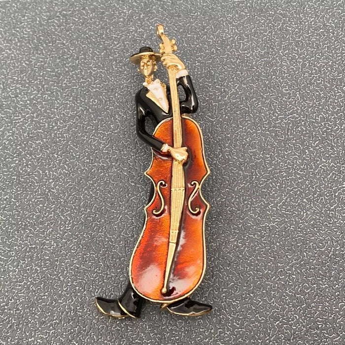 Enamel Musician Playing Cello Brooch