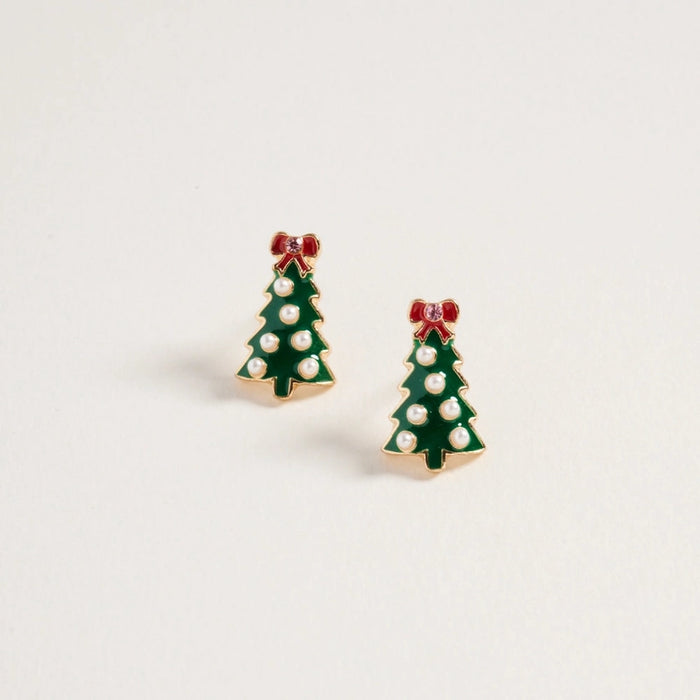 Christmas Tree with Pearl Rhinestone Earrings