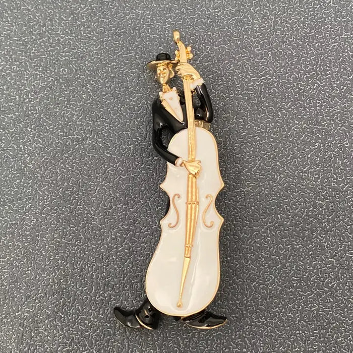 Enamel Musician Playing Cello Brooch