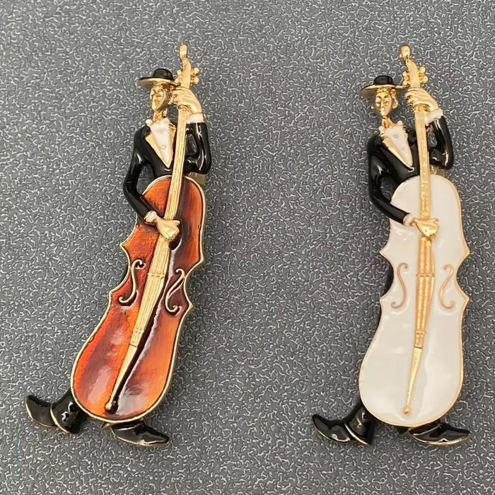 Enamel Musician Playing Cello Brooch