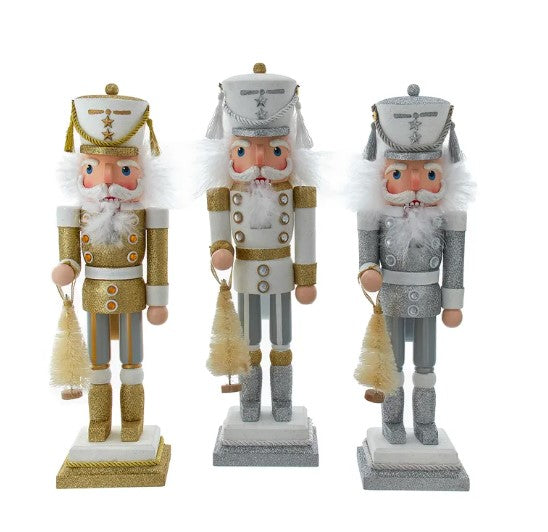 15" Hollywood Soldier Nutcrackers - White, Gold & Silver