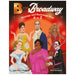 The book cover of "B is for Broadway" showing an illustration of 6 Broadway stars with a blurred red stage in the background
