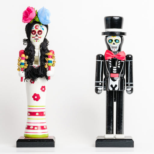 Día de los Muertos Bride and Groom nutcrackers shown together